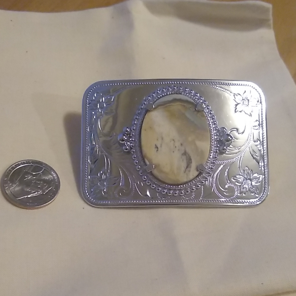 Silver Belt Buckle with Jasper inlay